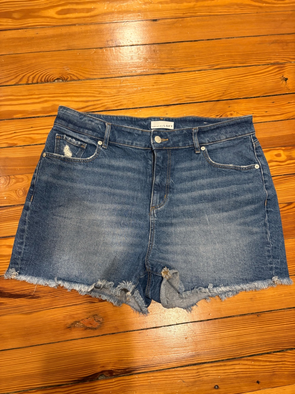 LOFT Blue Denim Frayed-Hem Mini Skirt